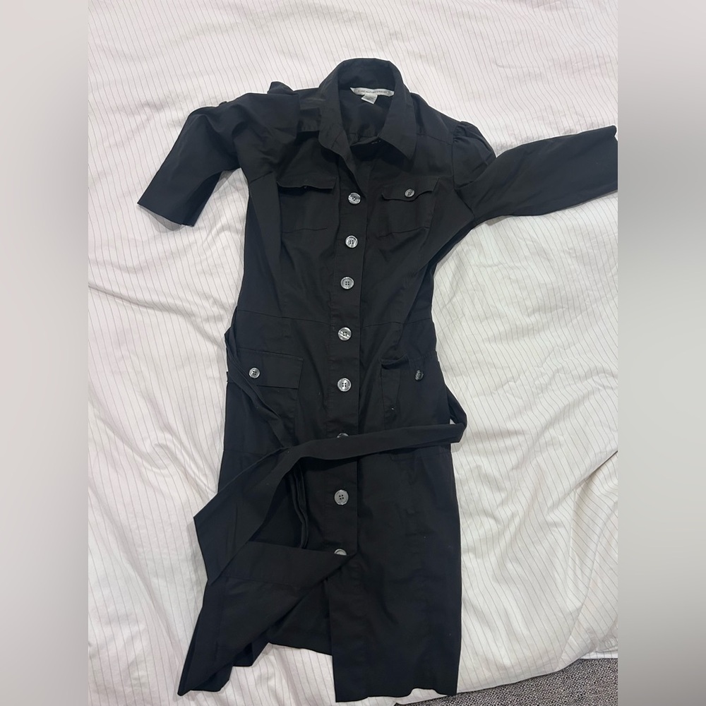 Diane Von Furstenberg Black Sheath Dress with Puff Sleeves